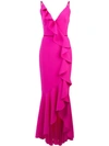 Marchesa Notte V-neck Crepe Gown In Pink