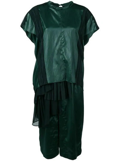 Carven Liquid Satin Pleated Gown In Green