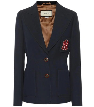 Gucci Ny Yankees Wool And Silk Blazer In Royal Bluette/camel