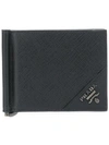 Prada Logo Plaque Billfold Wallet In Black