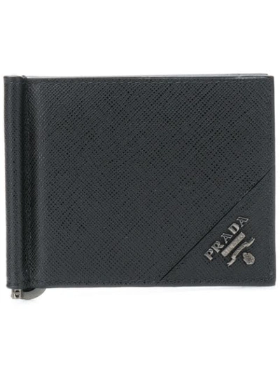 Prada Logo Plaque Billfold Wallet In Black