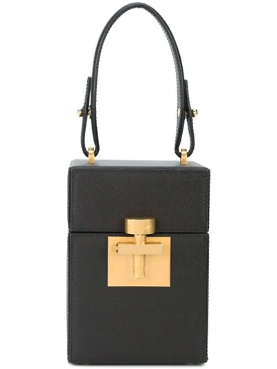 Oscar De La Renta Alibi Box Leather Top-handle Bag In Black