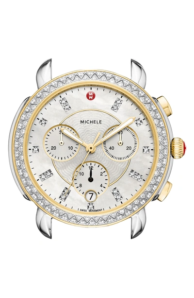 Michele Sidney Chrono Diamond Dial Watch Case, 38mm In Silver/ Mop/ Gold