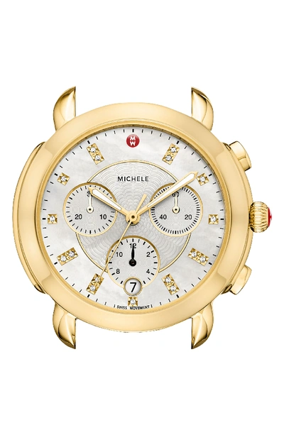 Michele Sidney 18k Watch Head With Diamonds, White/gold In Gold/ Mop