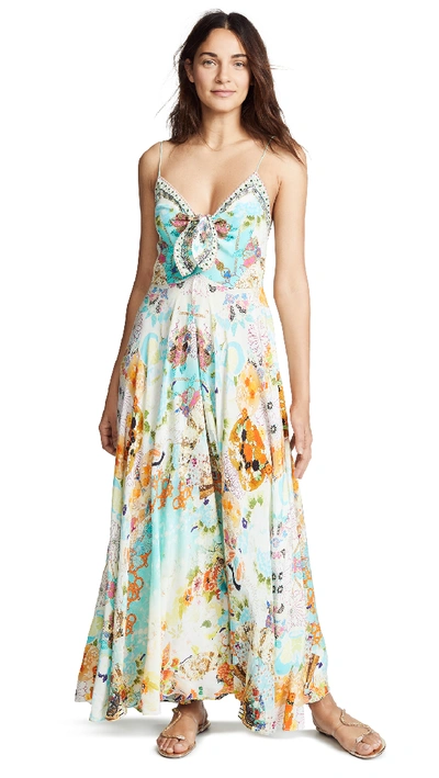 Camilla Printed Embellished Tie-front Long Dress In Retro Rainbow