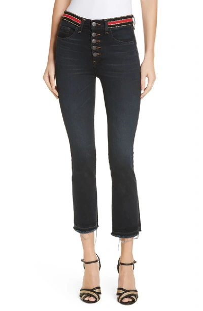 Veronica Beard Carolyn High-rise Cropped Jeans With Striped Waistband In Dark Slate