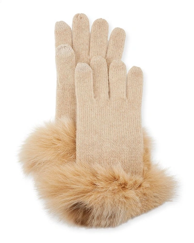 Sofia Cashmere Cashmere Gloves W/ Fur Cuffs In Oatmeal