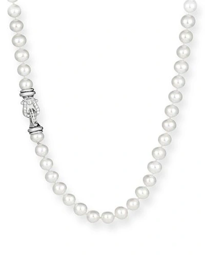 David Yurman Pearl Strand Necklace With Diamonds In Silver, 8-8.5mm
