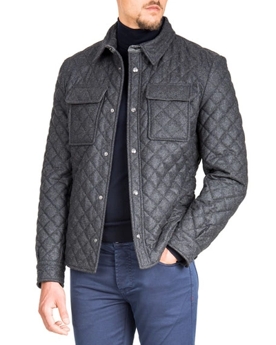 Isaia Men's Quilted Snap-front Shirt Jacket In Gray