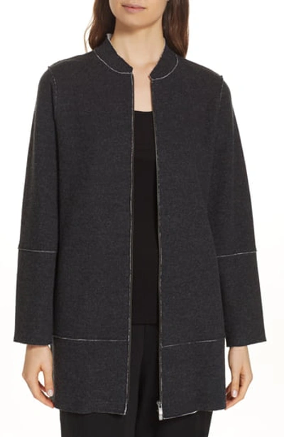 Eileen Fisher Felted Double-knit Zip-front Jacket, Plus Size In Black/ Soft White