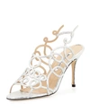 Manolo Blahnik Gori Metallic Swirly Suede Sandal In Silver