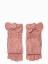 Kate Spade Solid Bow Pop Top Mittens In Faded Peony