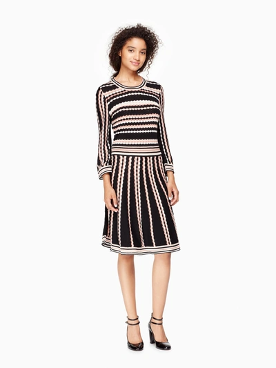 Kate Spade Scallop Stripe Knit Dress In Black Multi