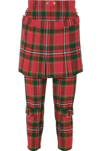 Burberry Layered Tartan Wool-blend Slim-leg Pants In Red