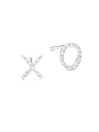 Saks Fifth Avenue Women's 14k White Gold & 0.09 Tcw Diamond Xo Stud Earrings