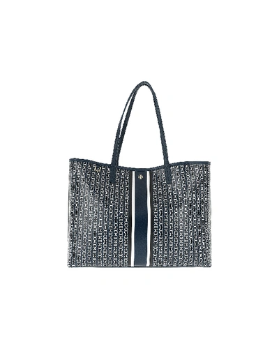 Tory Burch Gemini Link Coated Canvas Tote In Royal Navy