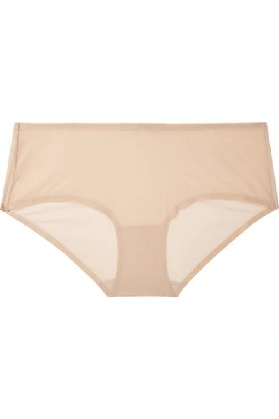 Stella Mccartney Grace Glowing Stretch-tulle Briefs In Beige