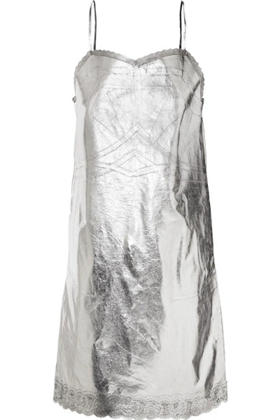 Mm6 Maison Margiela Metallic Lace-trimmed Coated-shell Dress In Silver