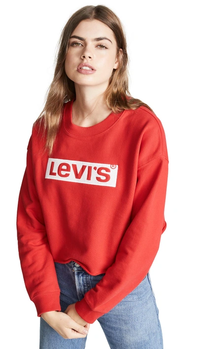 Levi's Graphic Raw Cut Crew Neck Sweatshirt In New Logo Chinese Red |  ModeSens