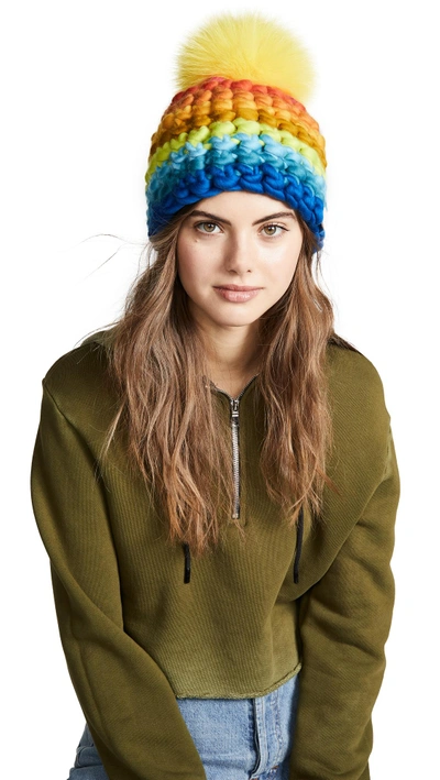 Mischa Lampert Stripe Beanie Hat In Rainbow Multi