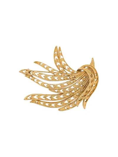 Pre-owned Monet Vintage Textured Leaf Brooch In Gold