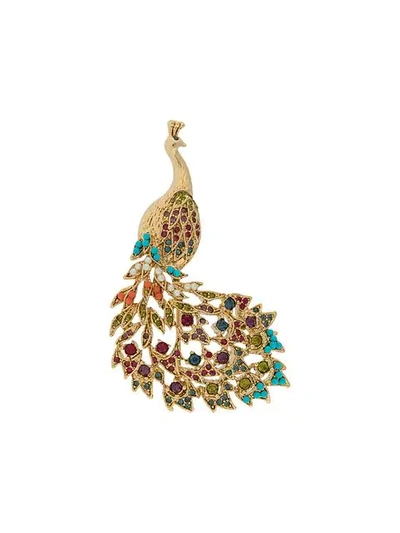 Pre-owned Susan Caplan Vintage Peacock Brooch In Metallic