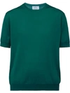 Prada Short Sleeved Knitted Blouse In Green