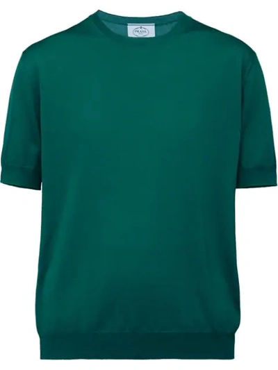 Prada Short Sleeved Knitted Blouse In Green