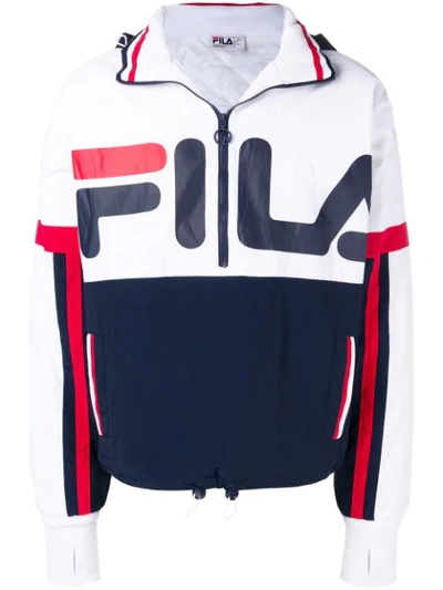 Fila Logo Print Hooded Jacket In White ,blue