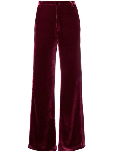 Palomo Spain Velvet Palazzo Trousers In Red