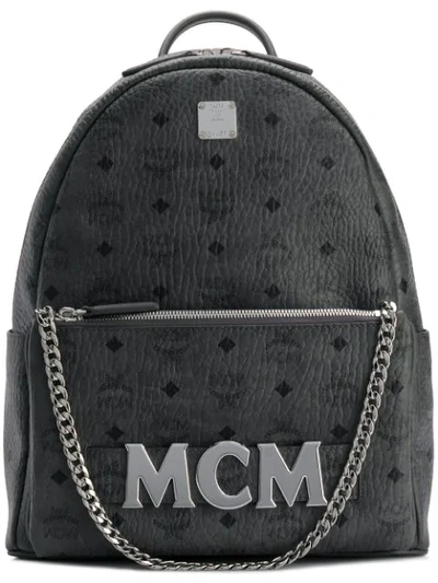 Mcm Logo Plaque Backpack In Grey