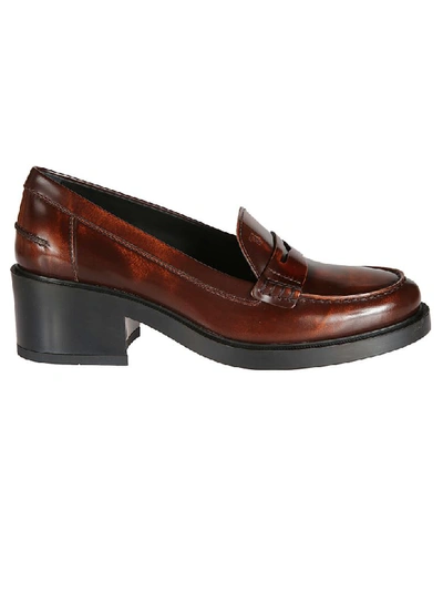 Tod's T50 Mid-length Heel Penny Loafers In Brown