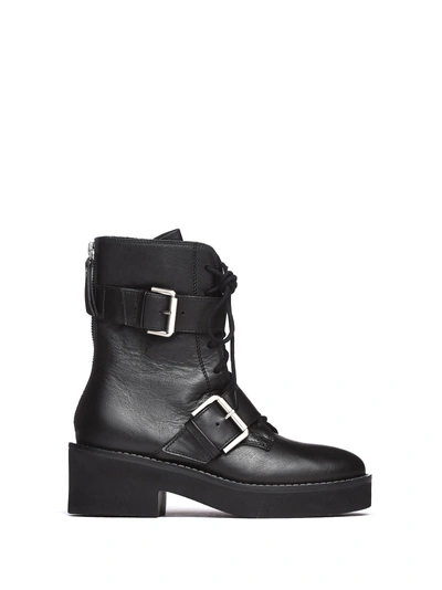 Vic Matie Black Military Boots With Buckles And Rubber Sole In Nero