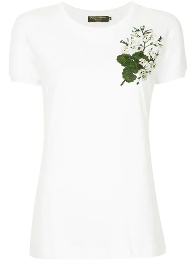 Dolce & Gabbana White Geranium Embroidered T-shirt