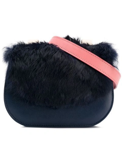 Ame Moi Naomi Belt Bag With Rabbit Fur In Blue