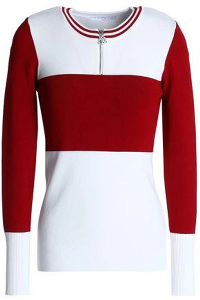 Sandro Woman Color-block Knitted Top Off-white
