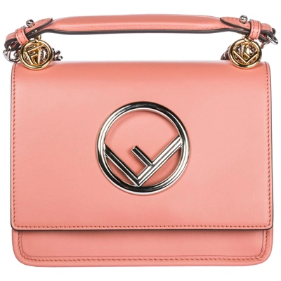 Fendi Women's Leather Shoulder Bag Kan I Piccola Logo In Pink