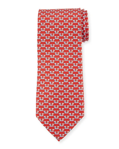 Ferragamo Fido Scottie Dogs Silk Classic Tie In Red