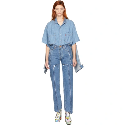 Vetements Deconstructed Frayed Jeans In Blue