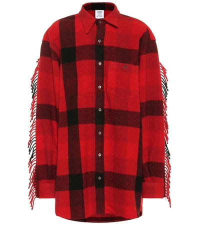 Vetements Fringed Checked Oversized Shirt In Red