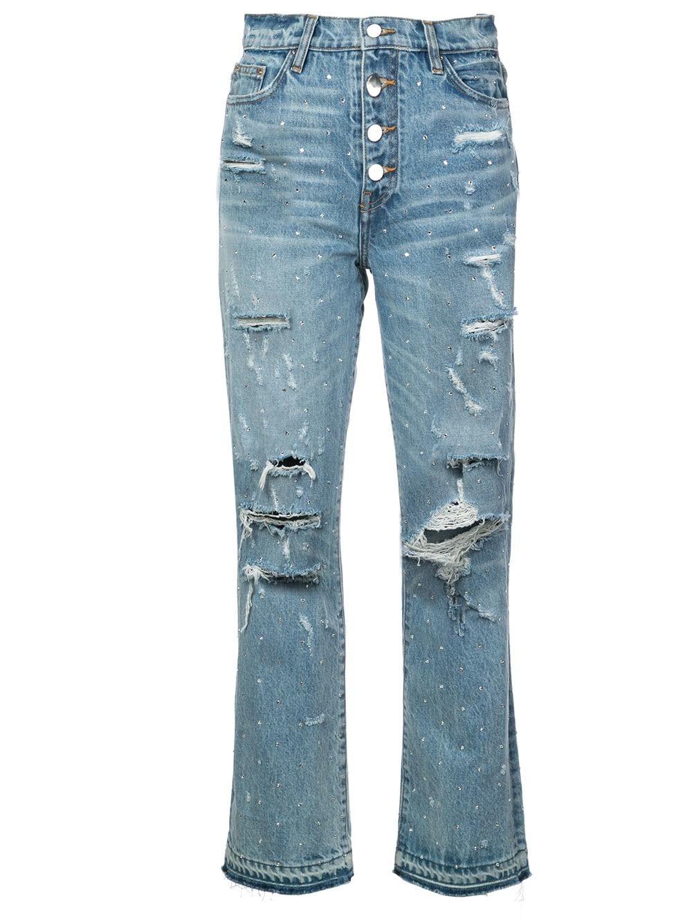 Amiri Crystal Studded Straight Jeans - Blue | ModeSens