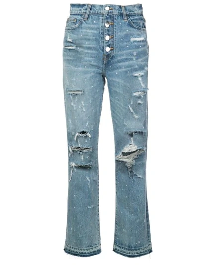 Amiri Crystal Studded Straight Jeans In Blue