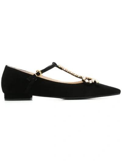 Anna Baiguera Crystal Embellished T-bar Ballerinas In Nero