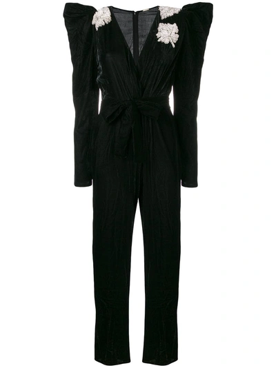 Dodo Bar Or Madison Crystal-embellished Velvet Jumpsuit In Black Velvet