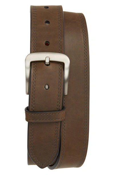 Shinola Double Stitch Leather Belt In Charcoal