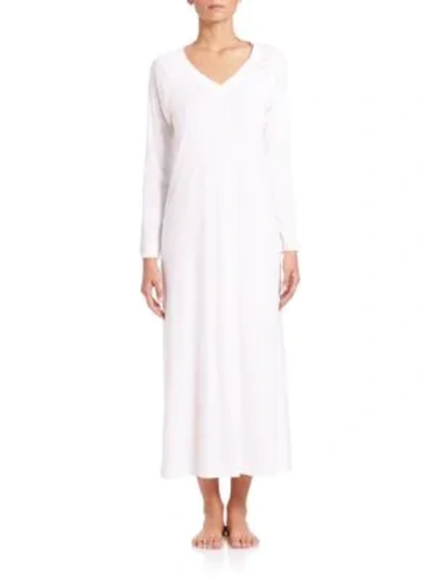 Hanro Pure Essence Long-sleeve Gown In Off White