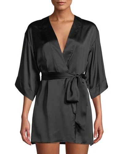 Kiki De Montparnasse Silk Short Robe In Black