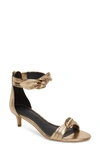 Rebecca Minkoff Kaley Knotted Kitten Heel Sandal In Gold Leather