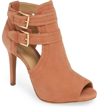 Michael Michael Kors Blaze Peep Toe Buckle Bootie In Terra Suede