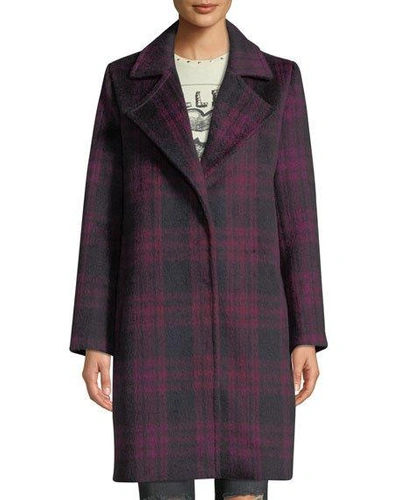 Cupcakes And Cashmere Aldean Plaid Snap-front Long Coat In Red Velvet